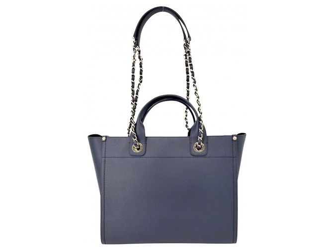 Borsa Tote Chanel Deauville MM Blu Blu navy - vista 2