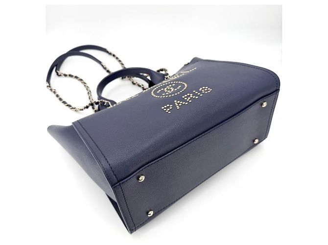Borsa Tote Chanel Deauville MM Blu Blu navy - vista 3