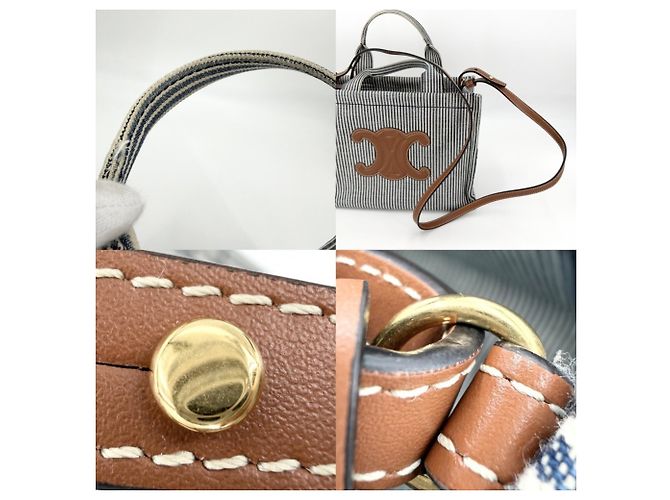 Céline Borsa cabas Thais Triomphe piccola da donna Celine Bianco Blu navy - vista 8