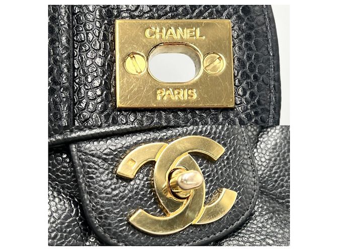 Borsa Chanel Matelassé nera in pelle di vitello granulata oro Nero - vista 6