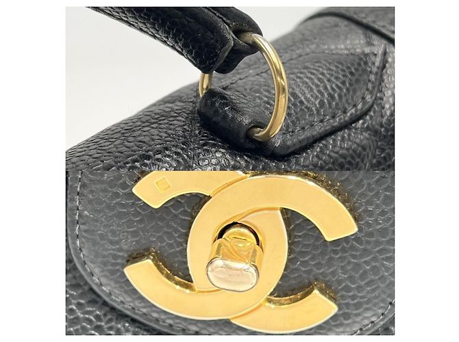 Borsa Chanel Matelassé nera in pelle di vitello granulata oro Nero - vista 7