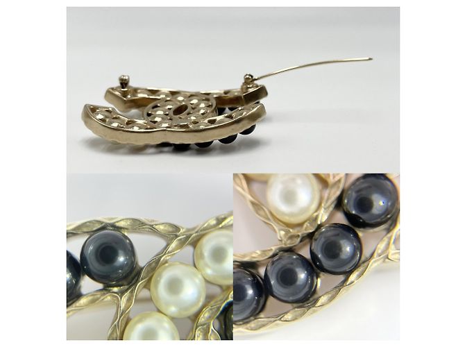 Broche de mujer Chanel en negro, dorado y blanco - vista 5