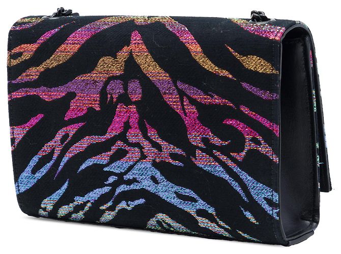 Saint Laurent Borsa a tracolla Kate Small Black Canvas Metallic Tiger Print Monogram Nero - vista 2