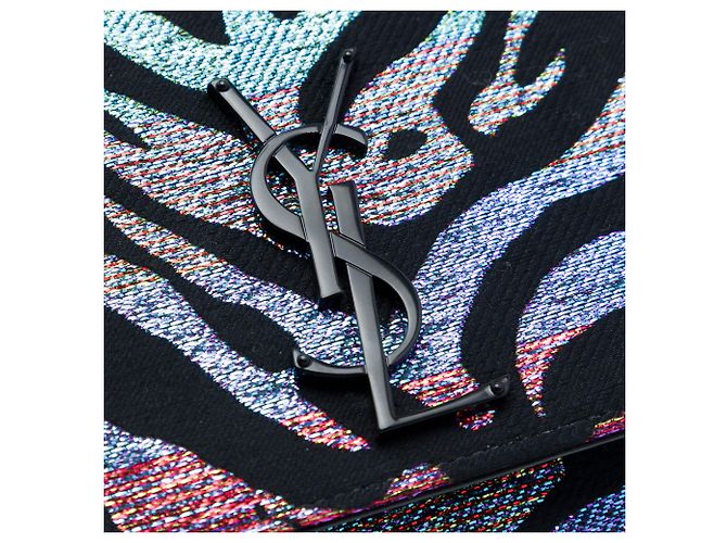 Saint Laurent Borsa a tracolla Kate Small Black Canvas Metallic Tiger Print Monogram Nero - vista 6