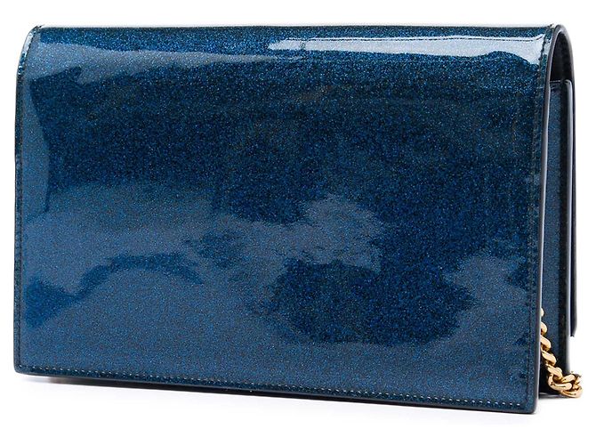 Portafoglio con catena e nappa Kate Monogram Blue Glitter Patent Saint Laurent - vista 2