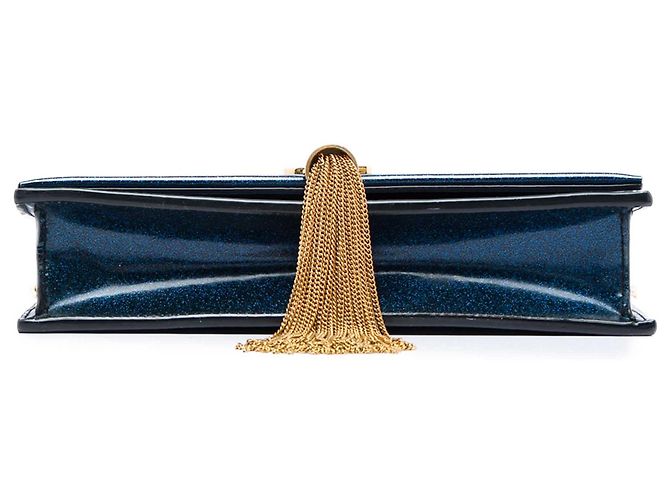 Portafoglio con catena e nappa Kate Monogram Blue Glitter Patent Saint Laurent - vista 3