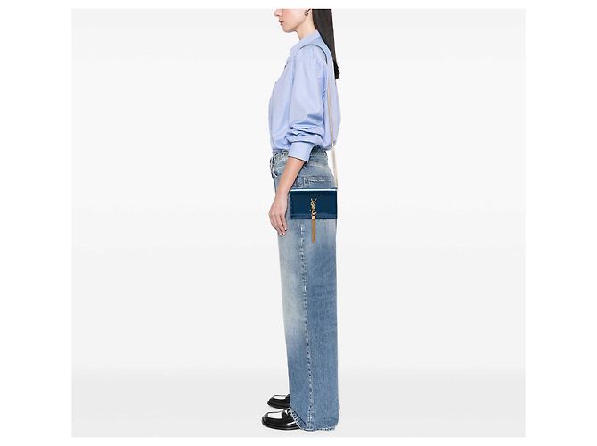 Portafoglio con catena e nappa Kate Monogram Blue Glitter Patent Saint Laurent - vista 5