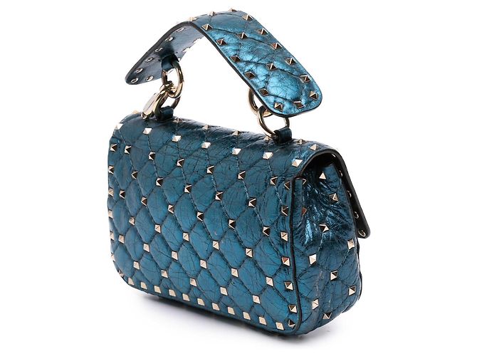 Borsa Valentino Blue Small Metallic Lambskin Rockstud Spike - vista 2