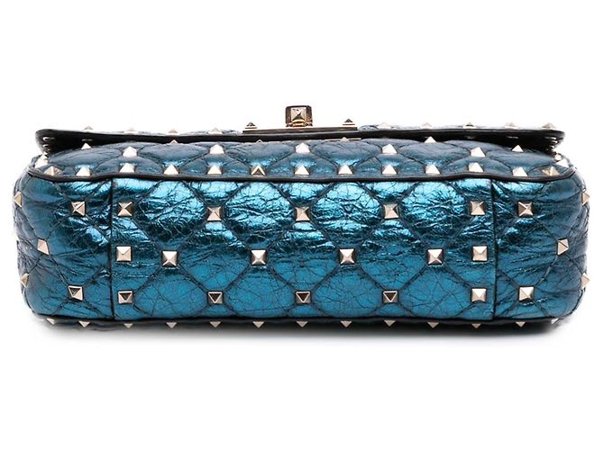 Borsa Valentino Blue Small Metallic Lambskin Rockstud Spike - vista 3