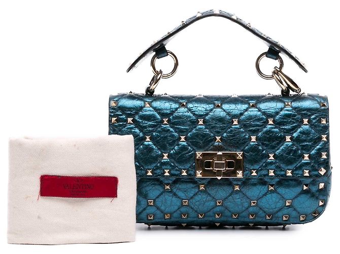 Borsa Valentino Blue Small Metallic Lambskin Rockstud Spike - vista 7