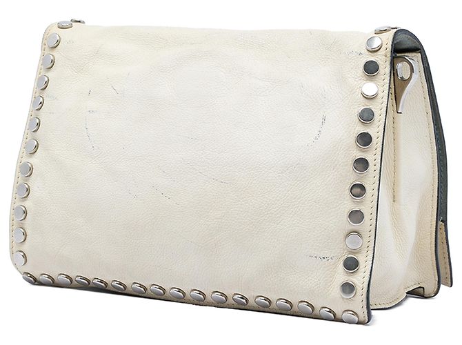 Pochette con patta Etiquette in pelle di vitello glacé bianco Prada Crudo - vista 2