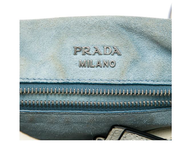 Pochette con patta Etiquette in pelle di vitello glacé bianco Prada Crudo - vista 6