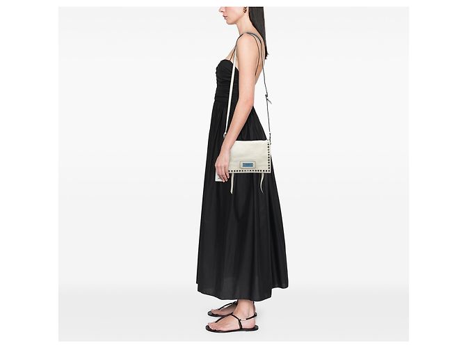 Pochette con patta Etiquette in pelle di vitello glacé bianco Prada Crudo - vista 7
