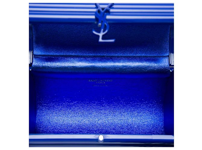 Bolso de mano Opium monogram Saint Laurent en acrílico acanalado azul y piel de cordero con flecos - vista 4
