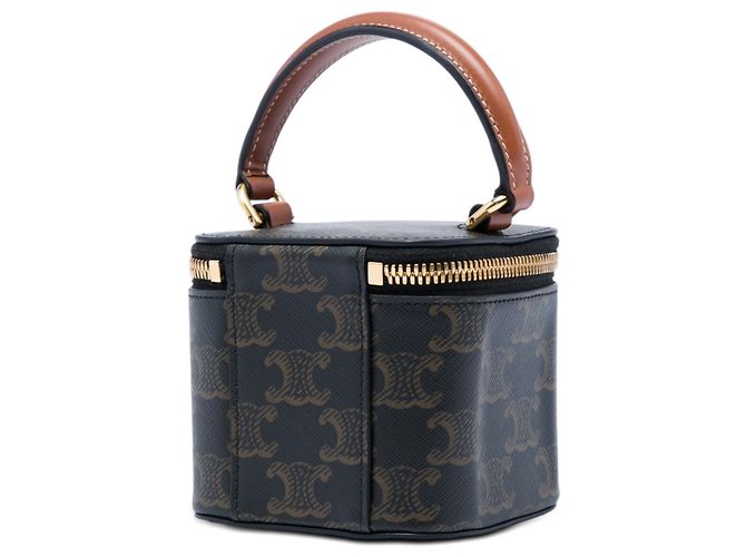 Céline Celine Vanity Case Mini Triomphe in tela rivestita marrone Marrone scuro - vista 2