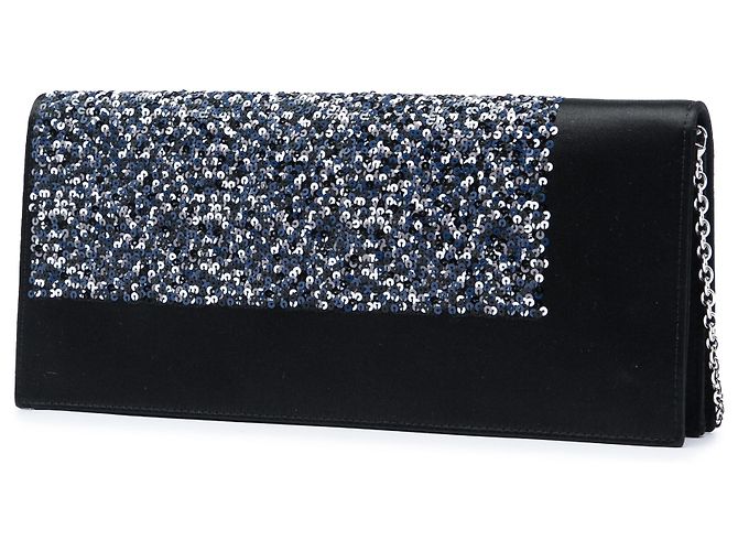 Clutch Dior in raso nero con paillettes e catena - vista 2