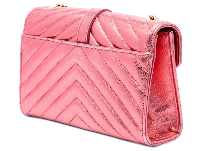 Saint Laurent Pink Small Chevron Metallic Calfskin Monogram Envelope Bag - Ansicht 2