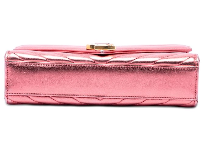 Saint Laurent Pink Small Chevron Metallic Calfskin Monogram Envelope Bag - Ansicht 3
