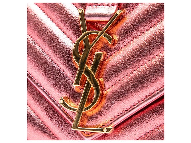 Saint Laurent Pink Small Chevron Metallic Calfskin Monogram Envelope Bag - Ansicht 5