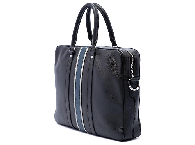 Louis Vuitton Porte Documents Voyage PM in Taiga nero a righe - vista 2