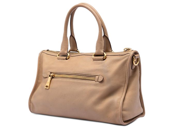 Borsa Prada Brown Vitello Daino Zip Top Satchel Marrone Carne - vista 2