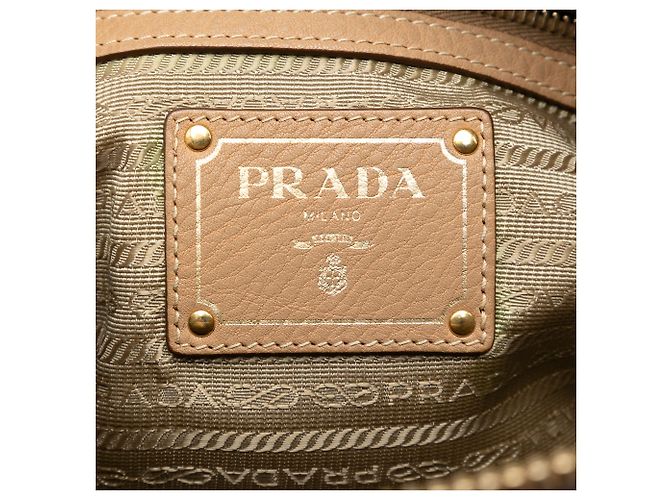 Borsa Prada Brown Vitello Daino Zip Top Satchel Marrone Carne - vista 5