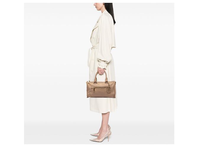 Borsa Prada Brown Vitello Daino Zip Top Satchel Marrone Carne - vista 6