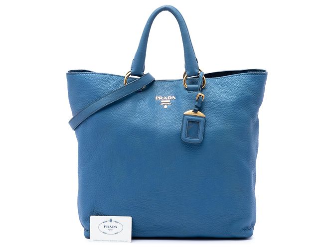 Tote Aperto Convertibile Prada Blue Vitello Daino - vista 7