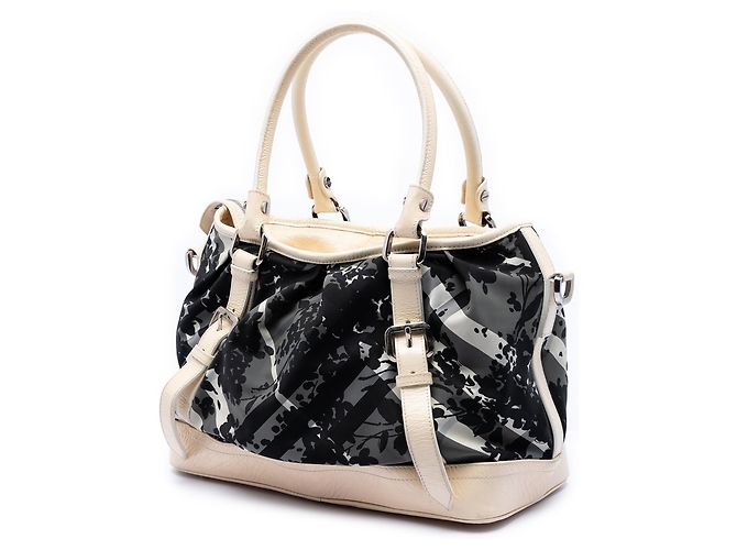 Borsa satchel Burberry Gray Floral Beat Check Nylon e vernice Marrone Grigio antracite - vista 2