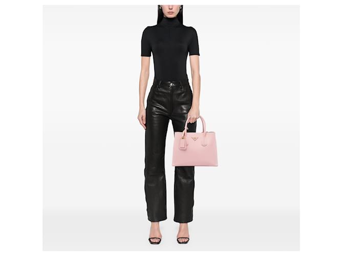 Prada Borsa Double Saffiano Cuir Rosa Medium - vista 6