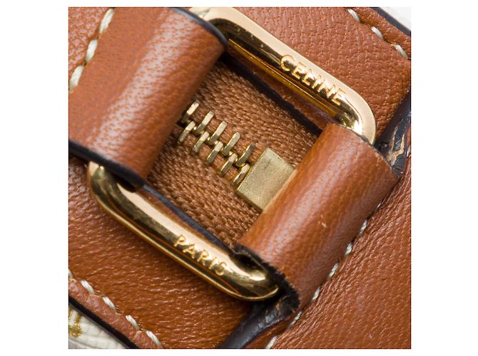 Céline Celine Weiße Triomphe beschichtete Canvas Bestickte Rundtasche mit Gurt - Ansicht 5