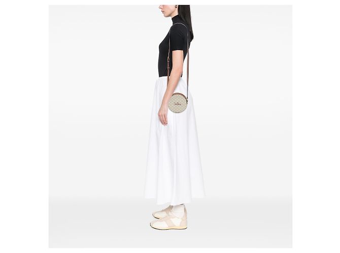 Céline Celine Weiße Triomphe beschichtete Canvas Bestickte Rundtasche mit Gurt - Ansicht 6