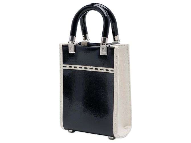 Borsa shopper Fendi Sunshine Mini in tela e vernice nera - vista 2