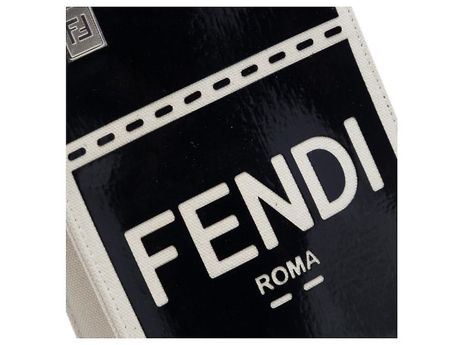 Borsa shopper Fendi Sunshine Mini in tela e vernice nera - vista 5