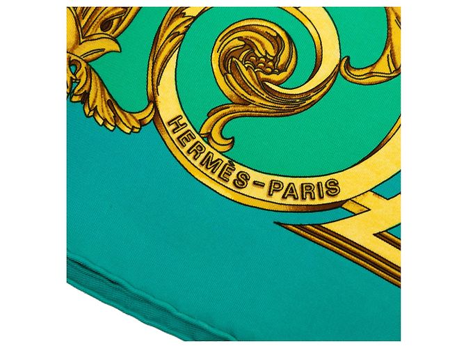 Sciarpa in seta Hermès Green Les Tuileries 90 Verde - vista 3