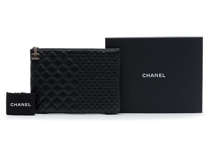Chanel Black Medium Bi Quilted Lambskin O Case Clutch Nero - vista 7
