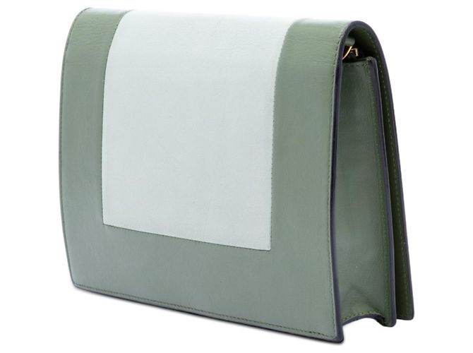 16 Céline Celine Green Bicolor Leather Frame Wallet on Chain Olive green - view 2