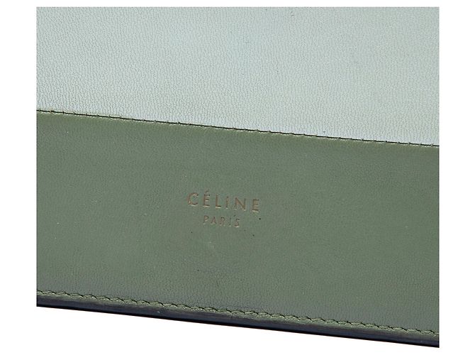 16 Céline Celine Green Bicolor Leather Frame Wallet on Chain Olive green - view 5