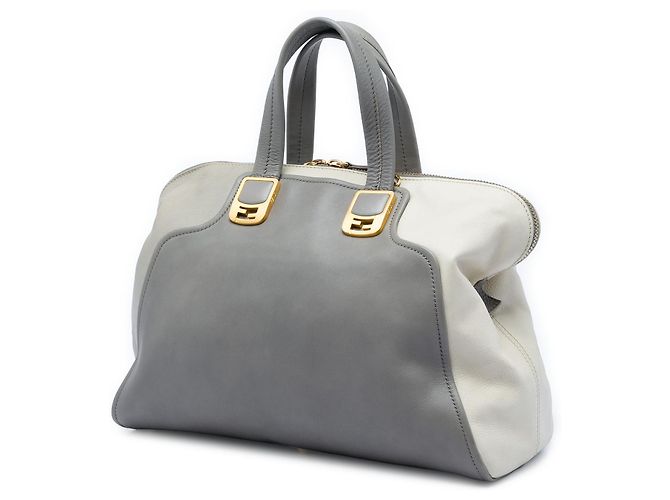 Borsa Fendi Gray Large Leather Colorblock Chameleon Marrone Grigio antracite - vista 2