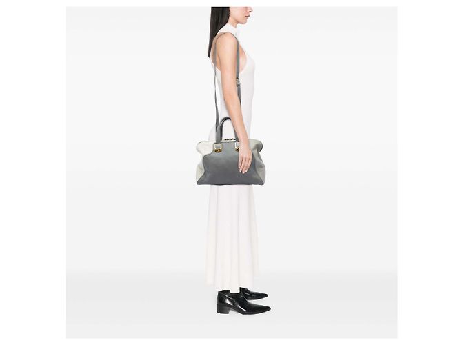 Borsa Fendi Gray Large Leather Colorblock Chameleon Marrone Grigio antracite - vista 5