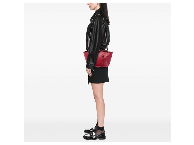 Borsa Valentino Red Small Leather Rockstud Trapeze Rosso - vista 6