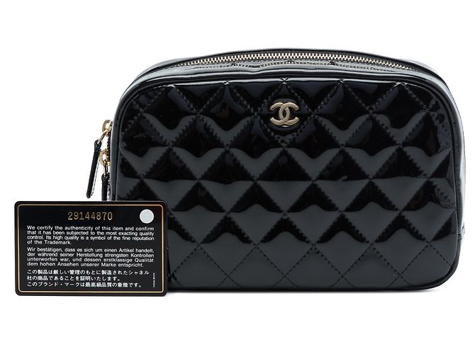 Pochette cosmetici Chanel Black CC trapuntata in vernice Nero - vista 7