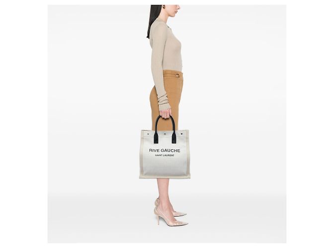 Saint Laurent Rive Gauche North South Tote aus braunem Canvas - Ansicht 5