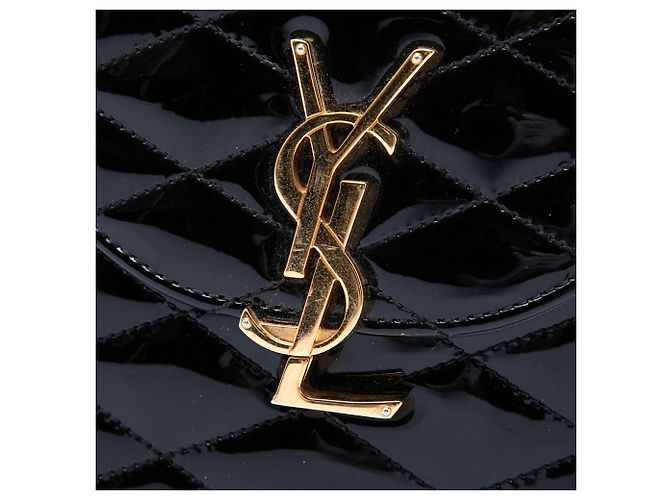 Borsa a tracolla June Box in vernice trapuntata nera Saint Laurent Nero - vista 5