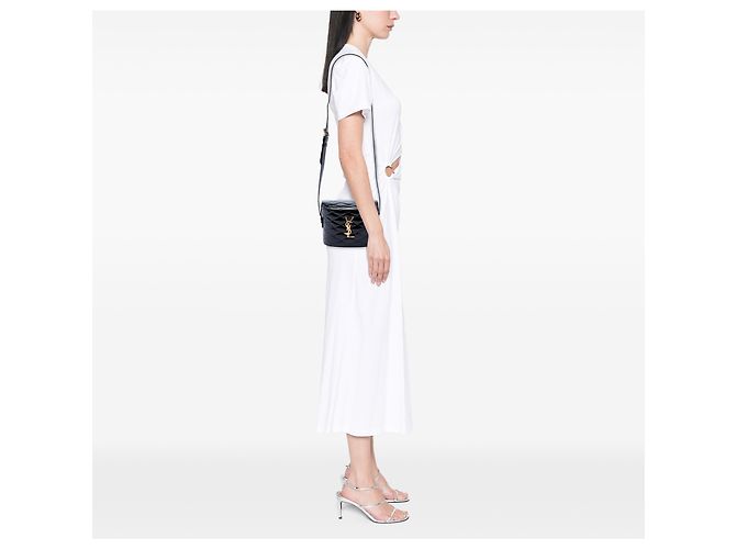 Borsa a tracolla June Box in vernice trapuntata nera Saint Laurent Nero - vista 6