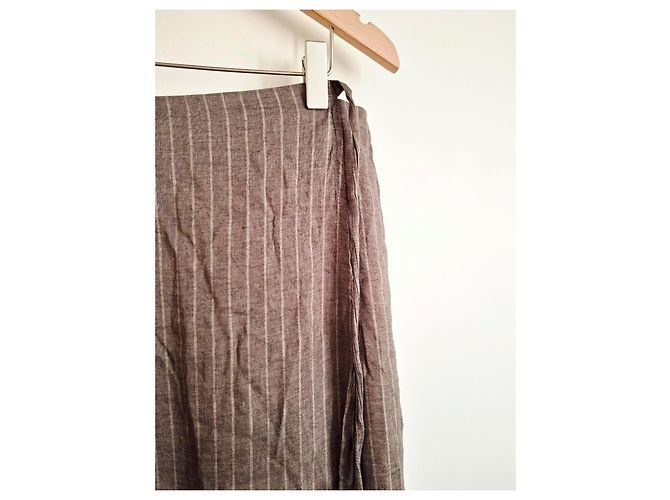 Max Mara Gonna Lunga a Righe in Lino Marrone - vista 2