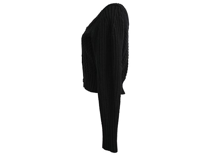 Alexander McQueen Cropped Cardigan aus Kabelstrick in schwarzem Kaschmir - Ansicht 2