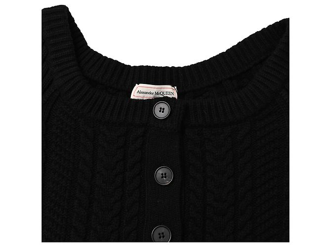 Alexander McQueen Cropped Cardigan aus Kabelstrick in schwarzem Kaschmir - Ansicht 5