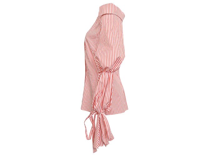 Autre Marque Caroline Constas Margaret Off-the-Shoulder Gestreiftes Popeline-Hemd in Rot aus Baumwolle Mehrfarben - Ansicht 2