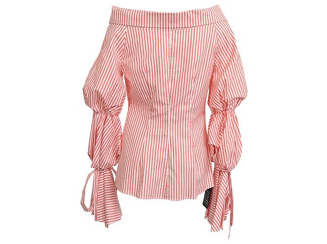 Autre Marque Caroline Constas Margaret Off-the-Shoulder Gestreiftes Popeline-Hemd in Rot aus Baumwolle Mehrfarben - Ansicht 3